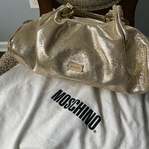 Moschino Shimmering Gold Leather Shoulder Bag